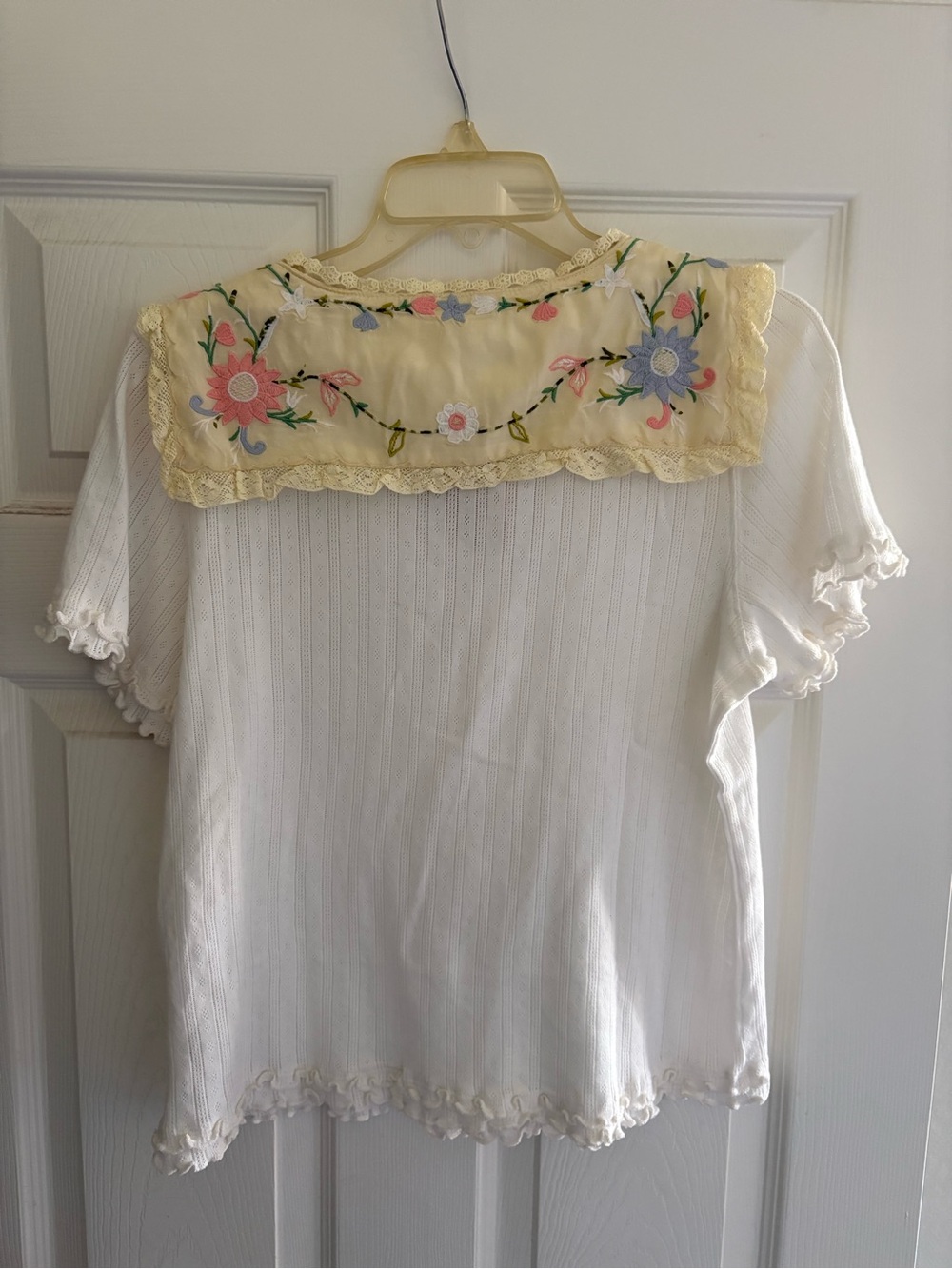 Free People Embroidered Peter Pan Collar SZ XL Cream Women's Top - Picture 3 of 3